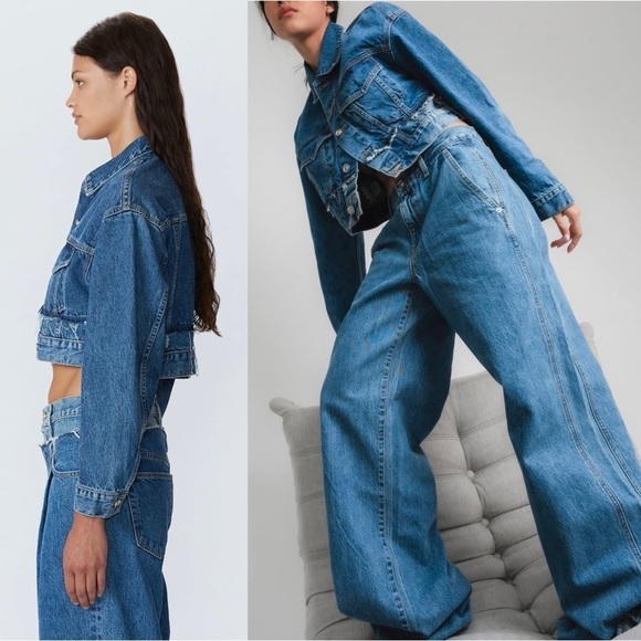 NWT SLVRLAKE 90s Re-Work Distressed Denim Cropped Oversize Jean Trucker Jacket L - Picture 10 of 15